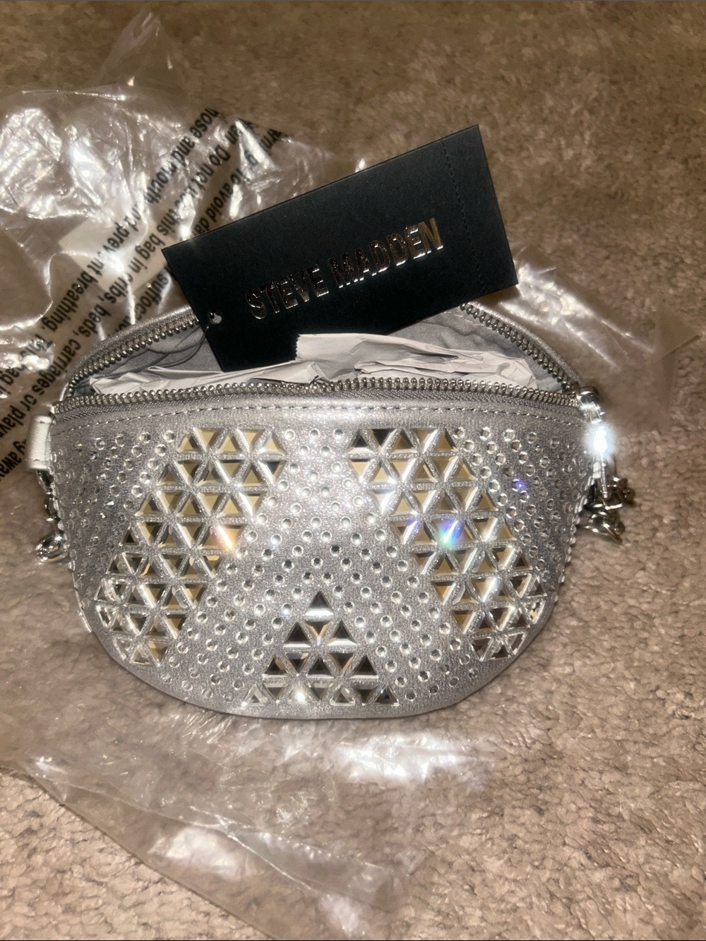 Steve Madden Silver Studded Metallic Pouch/ belt bag